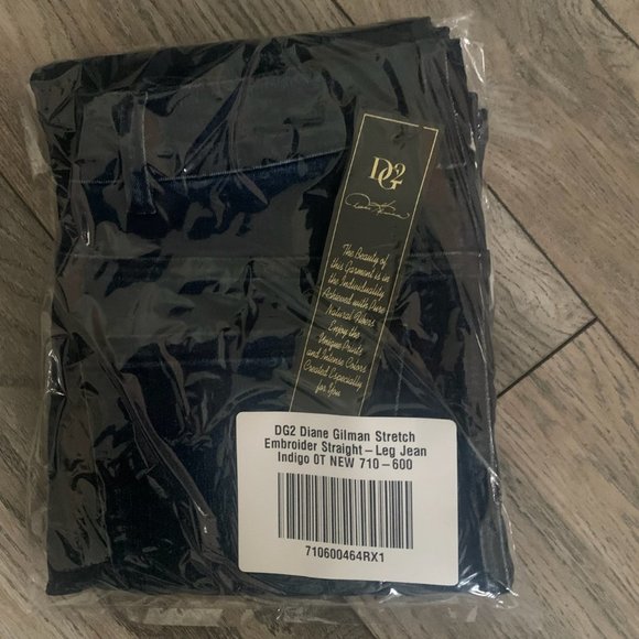 NWT DG2 DIANE GILMAN STRETCH EMBROIDERED STRAIGHT-LEG JEANS INDIGO 0T (TALL) - Picture 5 of 7